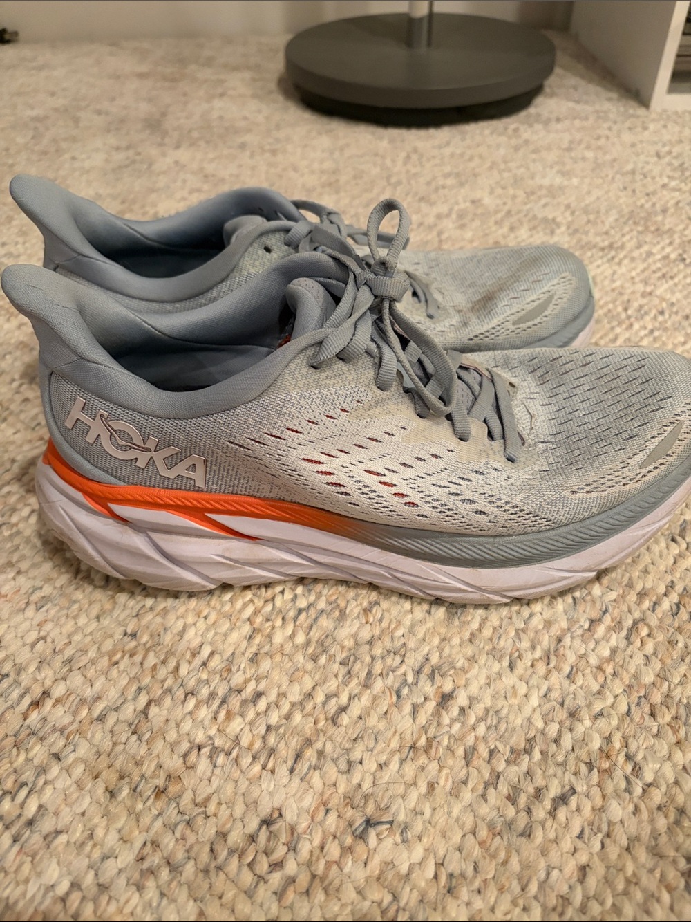 Hoka Women's Light Gray and Orange Athletic Running Shoes